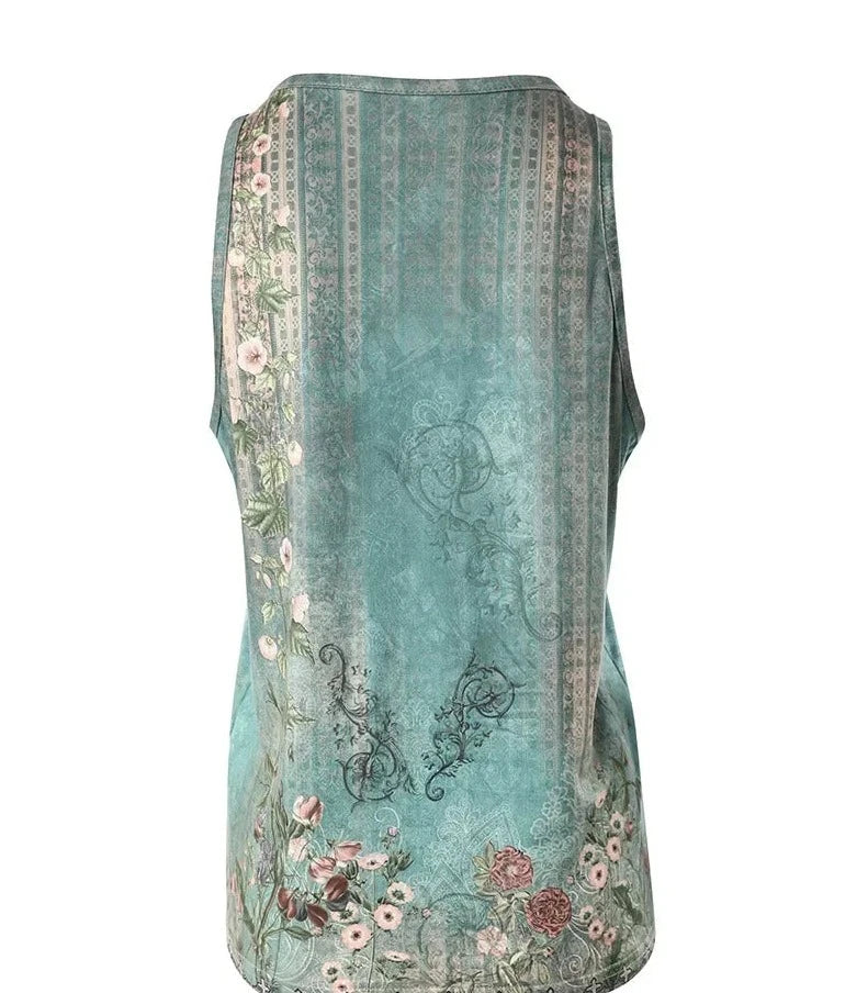 Ava - Groene Bloemenprint Tanktop