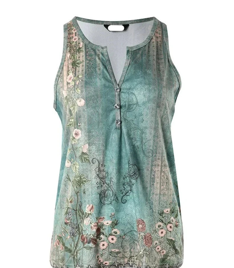 Ava - Groene Bloemenprint Tanktop