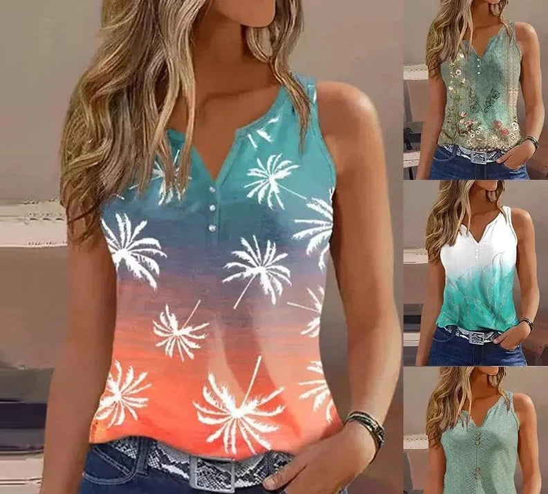 Ava - Groene Bloemenprint Tanktop