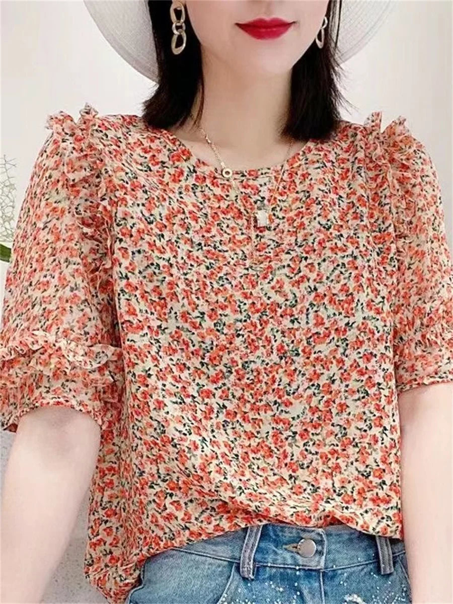 Blauwe Bloemenprint Blouse - Minnie