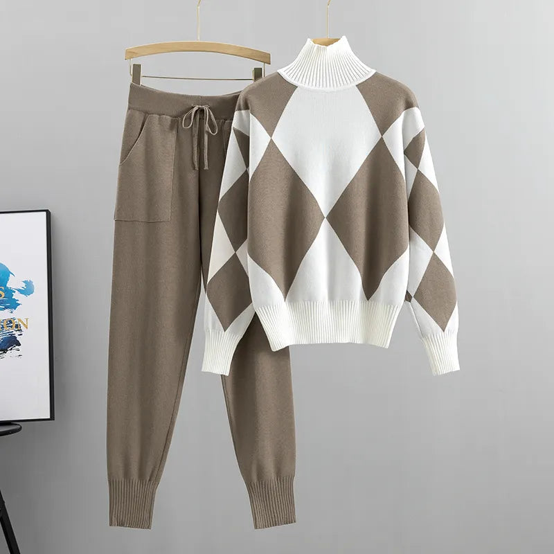 Linz Gezellige Chic Set: Stijlvolle Sweater & Broek - Vakantie Elegantie Ontmoet Comfort