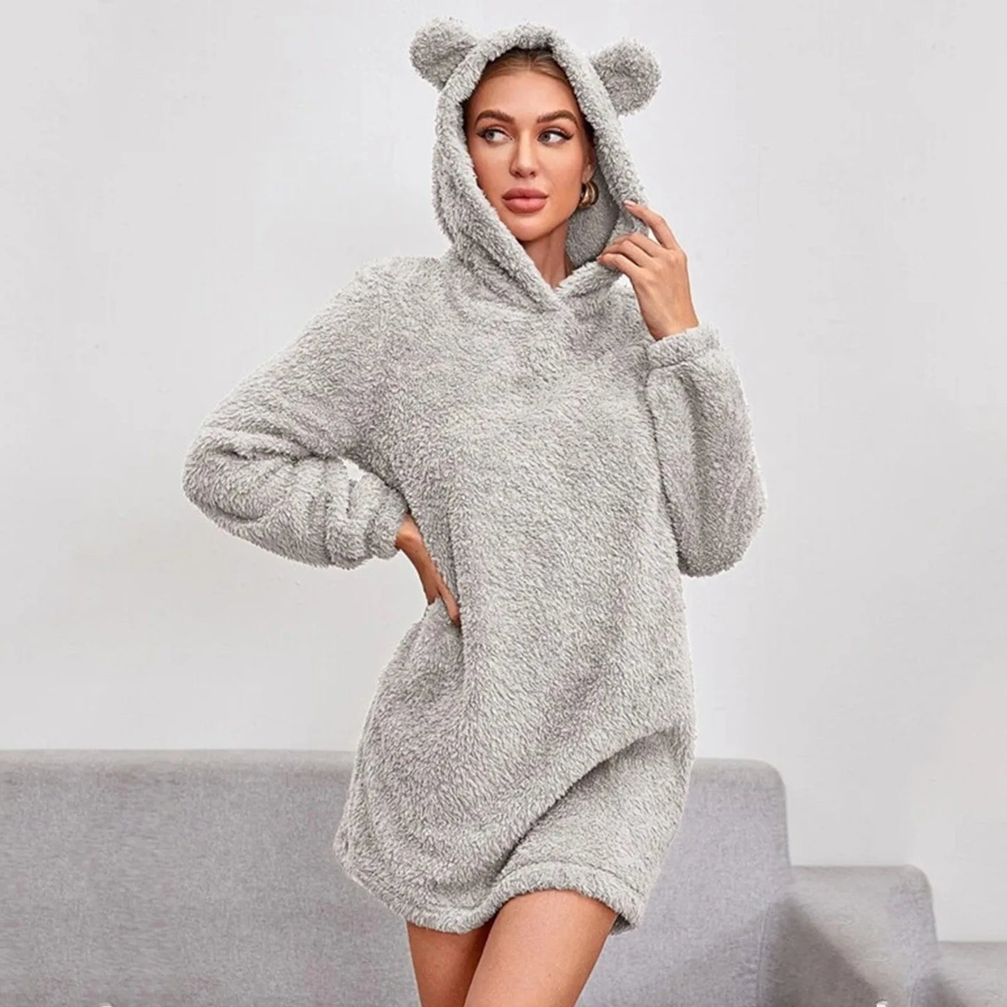 Teddy Omhelzing Hoodie: Knusse Fleece Warmte met Speelse Oren