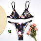 Bella - Zwarte Bloemenprint Bikini Set met Hoge Uitsnijding