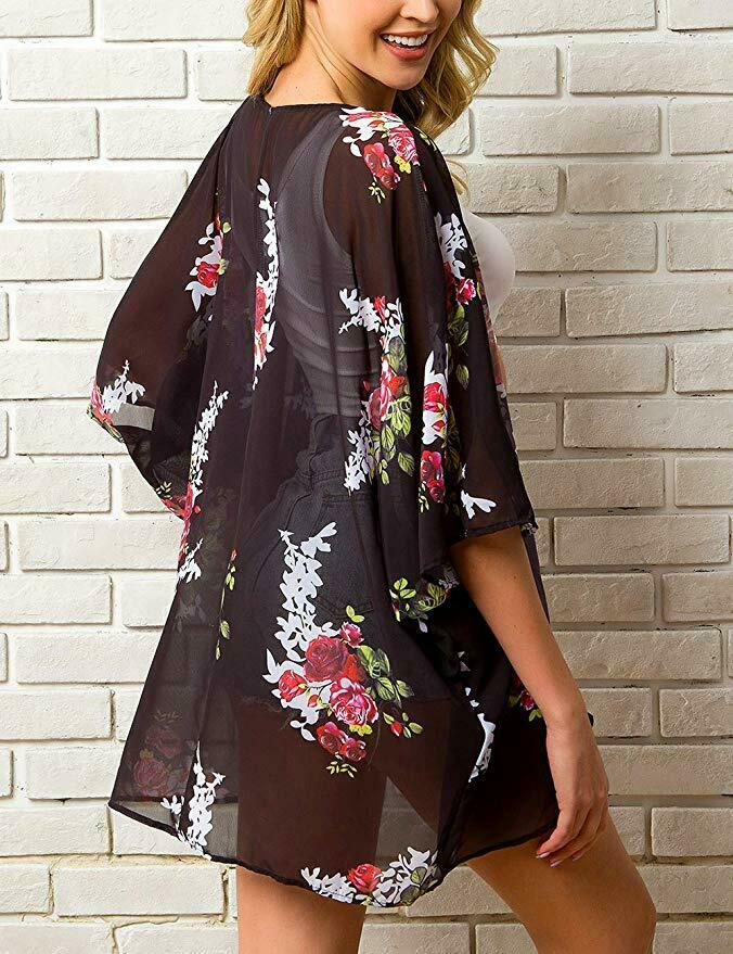 Esmeralda - Witte Bloemen Kimono Strandcover