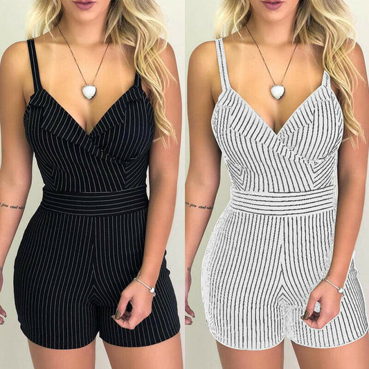 Bella - Zwart Gestreepte Spaghettibandjes Playsuit