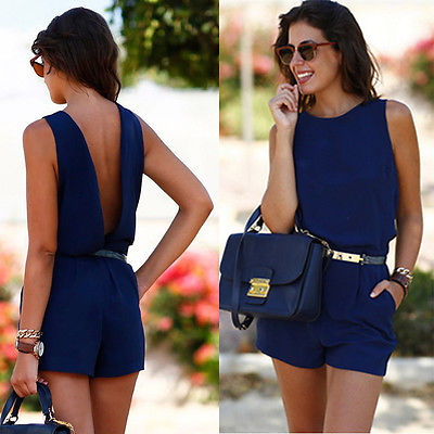 Mia - Blauwe Bodycon Avond Playsuit