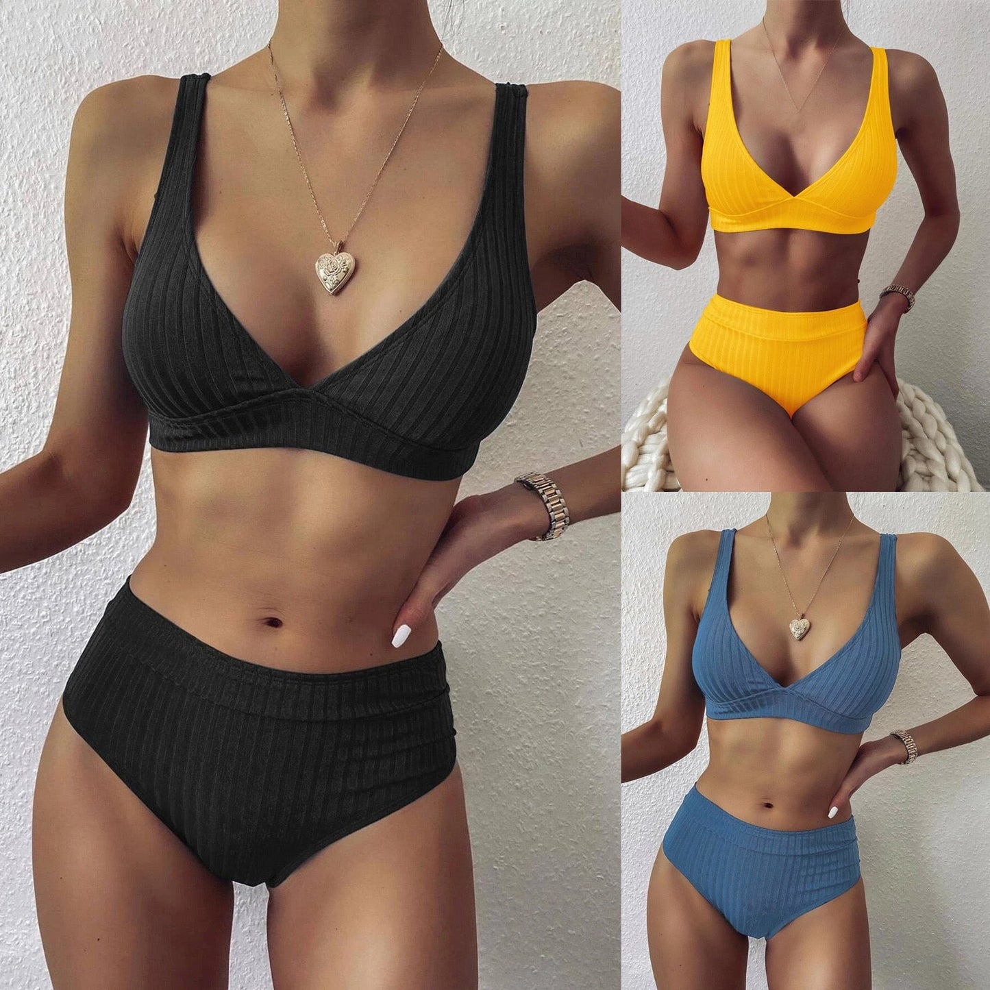 Lara - Zwarte Halter Hoge Taille Bikini