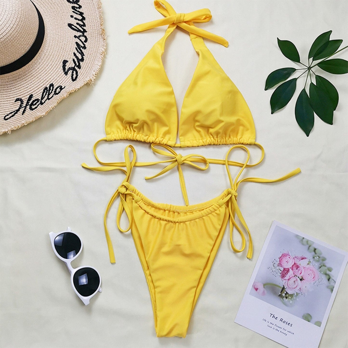 Lena - Gele Micro Bikini Set met Print