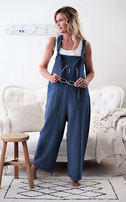 Claire - Zwarte Katoen-Linnen Jumpsuit met Zakken