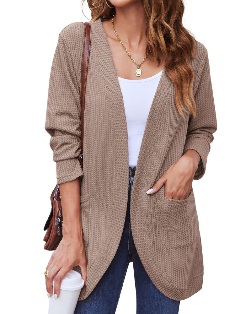 Stijlvolle Dames Wafelgebreide Cardigan met Zakken - Licht & Comfortabel