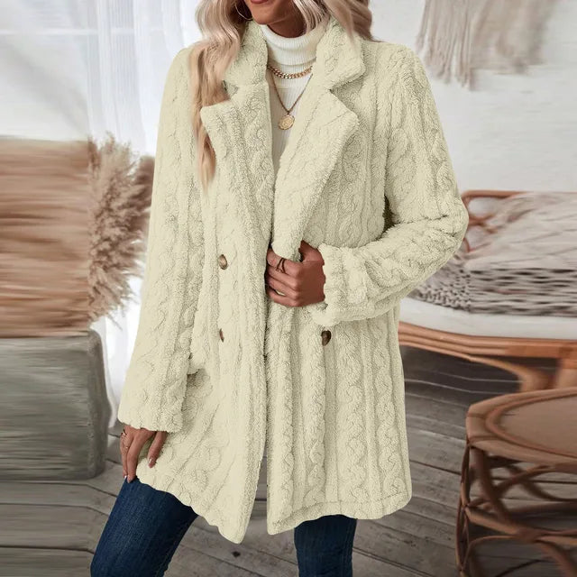 Elegante Crème Sherpa: Thermische Dubbelgeknoopte Dames Teddyjas