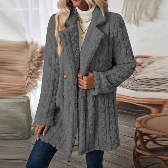 Elegante Crème Sherpa: Thermische Dubbelgeknoopte Dames Teddyjas