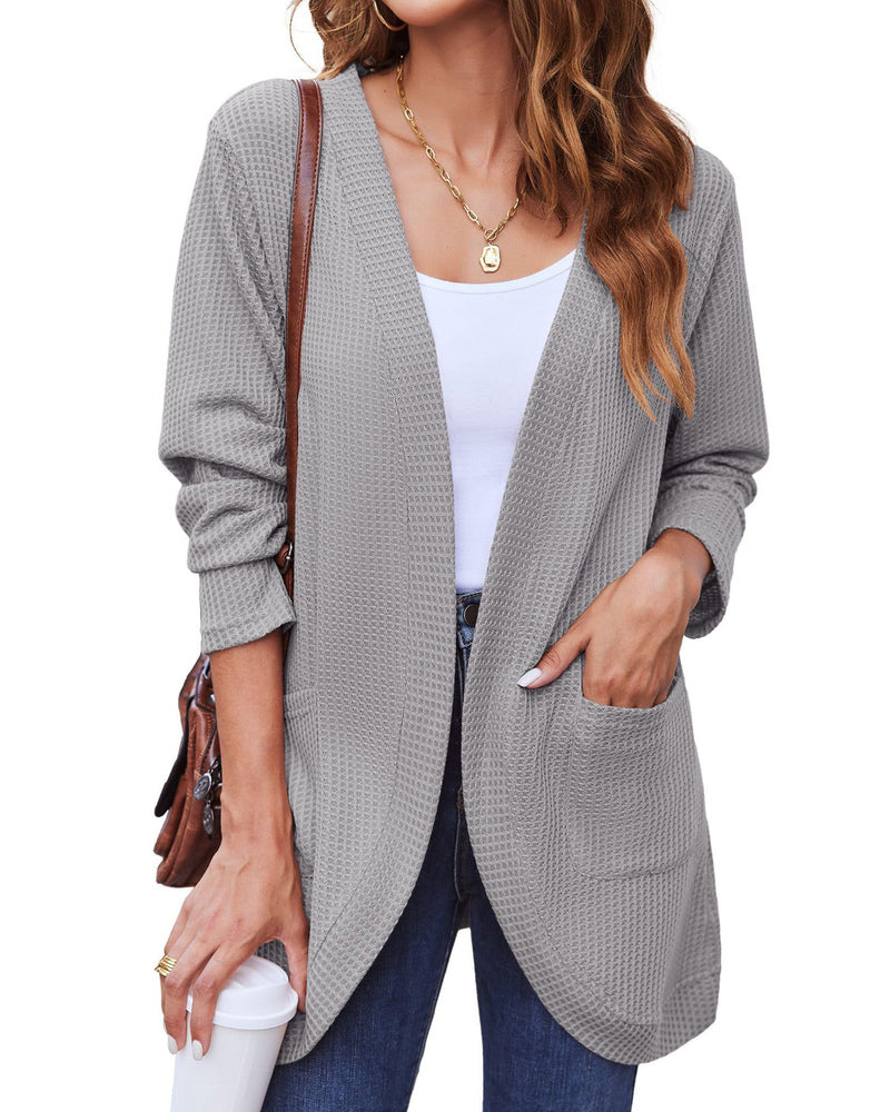 Stijlvolle Dames Wafelgebreide Cardigan met Zakken - Licht & Comfortabel