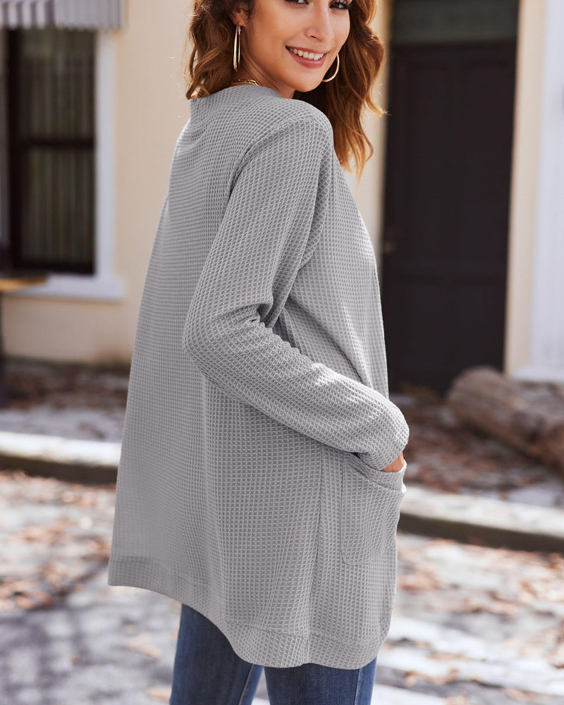 Stijlvolle Dames Wafelgebreide Cardigan met Zakken - Licht & Comfortabel