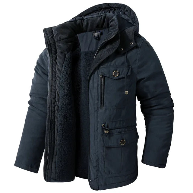 Men's Warm Thick Hooded Winter Jacket, Casual Chic Multi Pocket Cargo Jacket