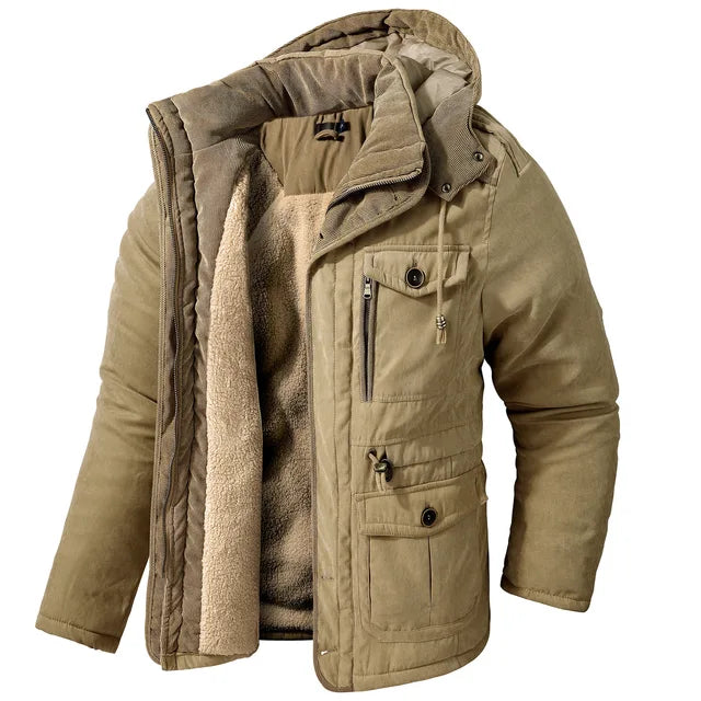 Men's Warm Thick Hooded Winter Jacket, Casual Chic Multi Pocket Cargo Jacket