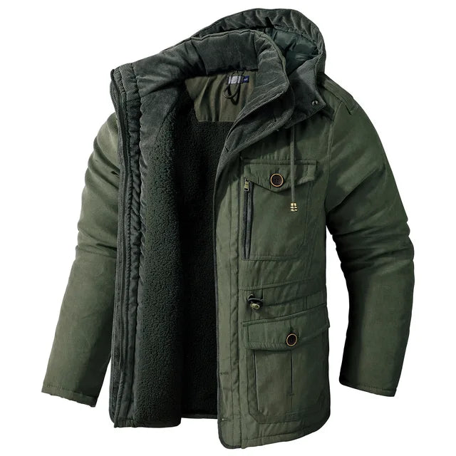 Men's Warm Thick Hooded Winter Jacket, Casual Chic Multi Pocket Cargo Jacket