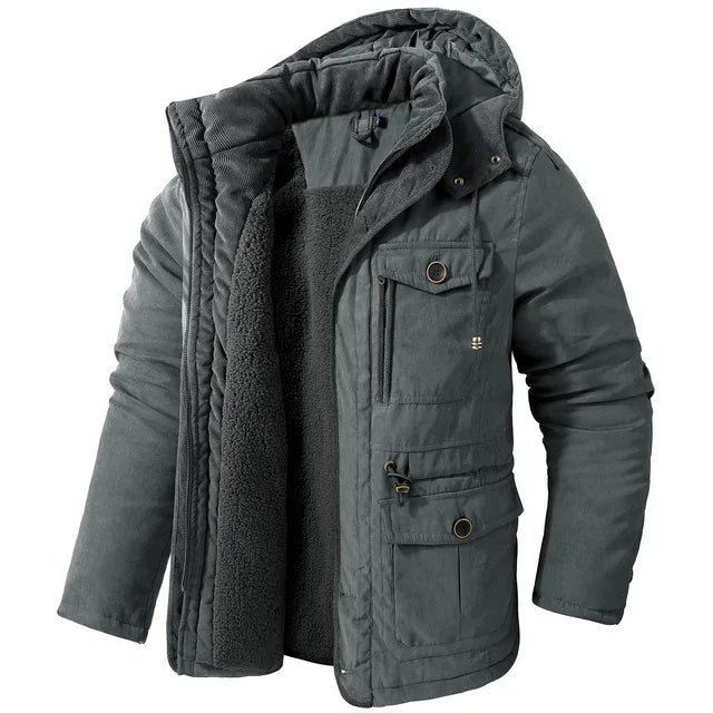 Men's Warm Thick Hooded Winter Jacket, Casual Chic Multi Pocket Cargo Jacket