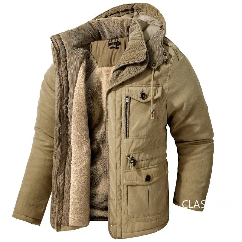 Men's Warm Thick Hooded Winter Jacket, Casual Chic Multi Pocket Cargo Jacket