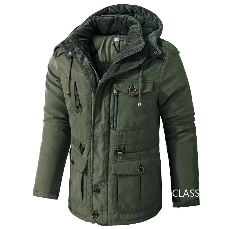 Men's Warm Thick Hooded Winter Jacket, Casual Chic Multi Pocket Cargo Jacket