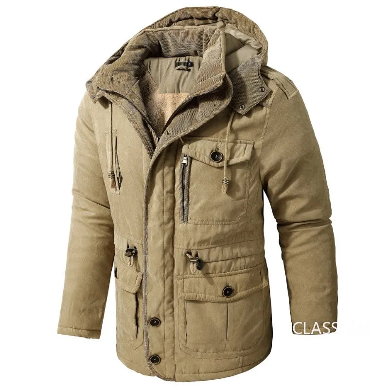 Men's Warm Thick Hooded Winter Jacket, Casual Chic Multi Pocket Cargo Jacket