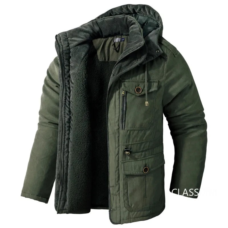 Men's Warm Thick Hooded Winter Jacket, Casual Chic Multi Pocket Cargo Jacket