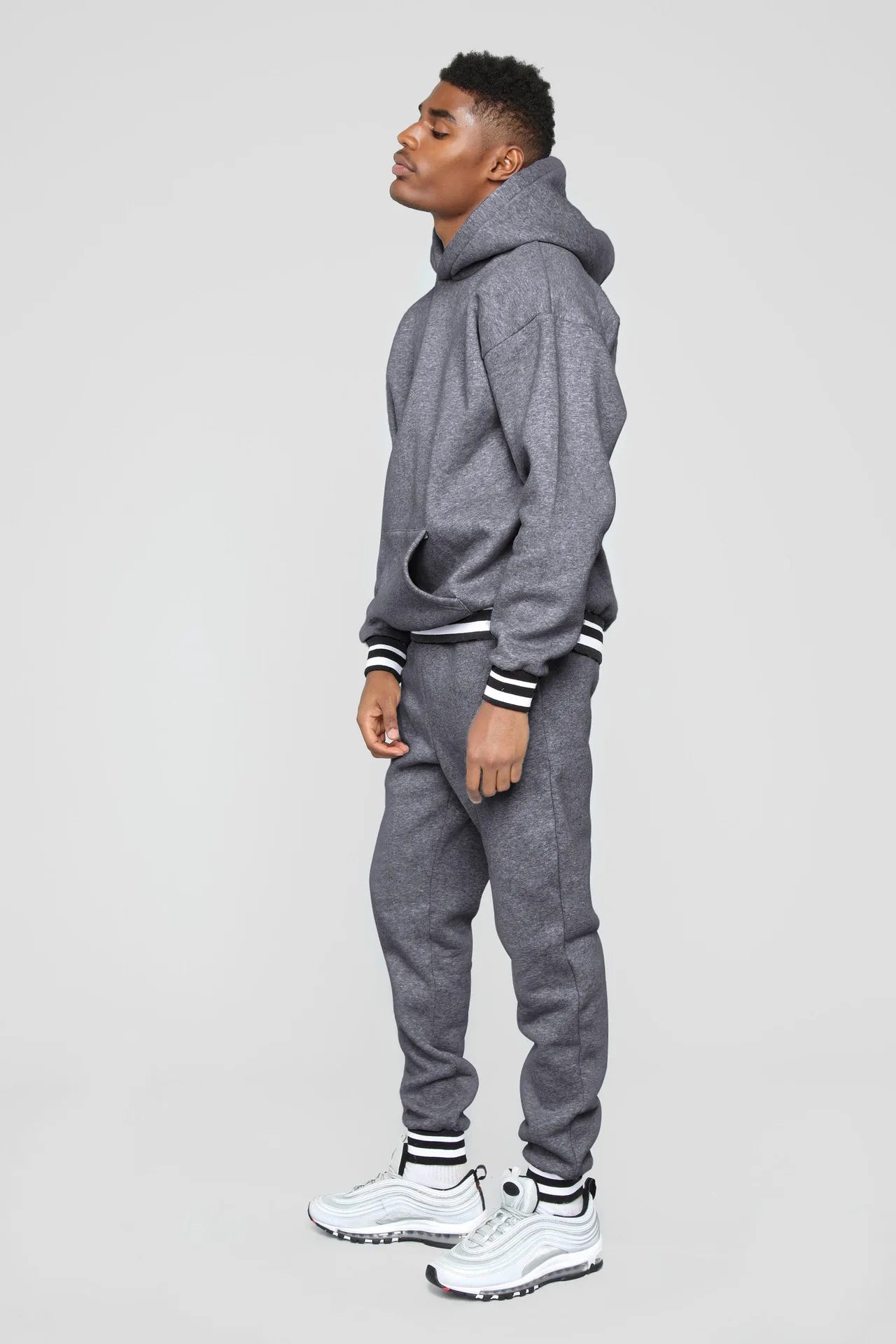 Stijlvol Heren Hoodie Set met Contrasterende Ribpanelen