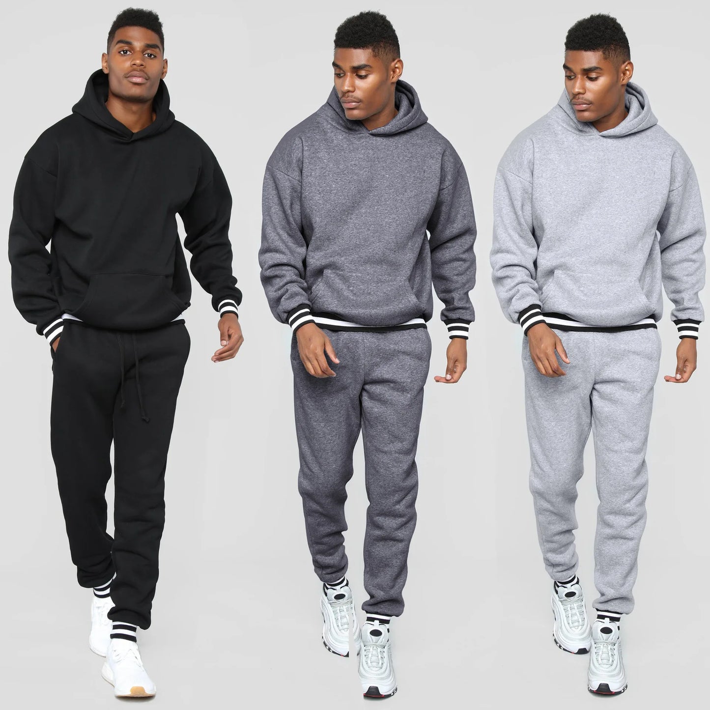 Stijlvol Heren Hoodie Set met Contrasterende Ribpanelen