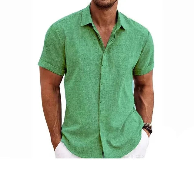 Delonte - Groene Linnen Casual Herenshirt