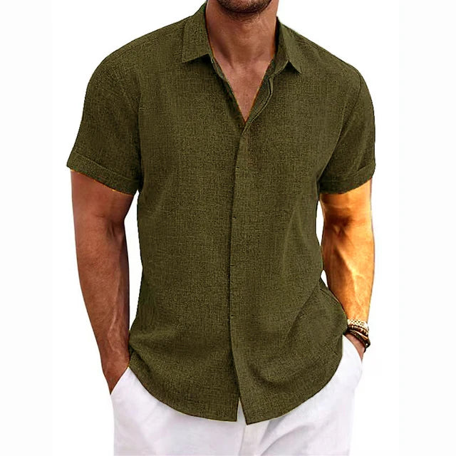 Delonte - Groene Linnen Casual Herenshirt