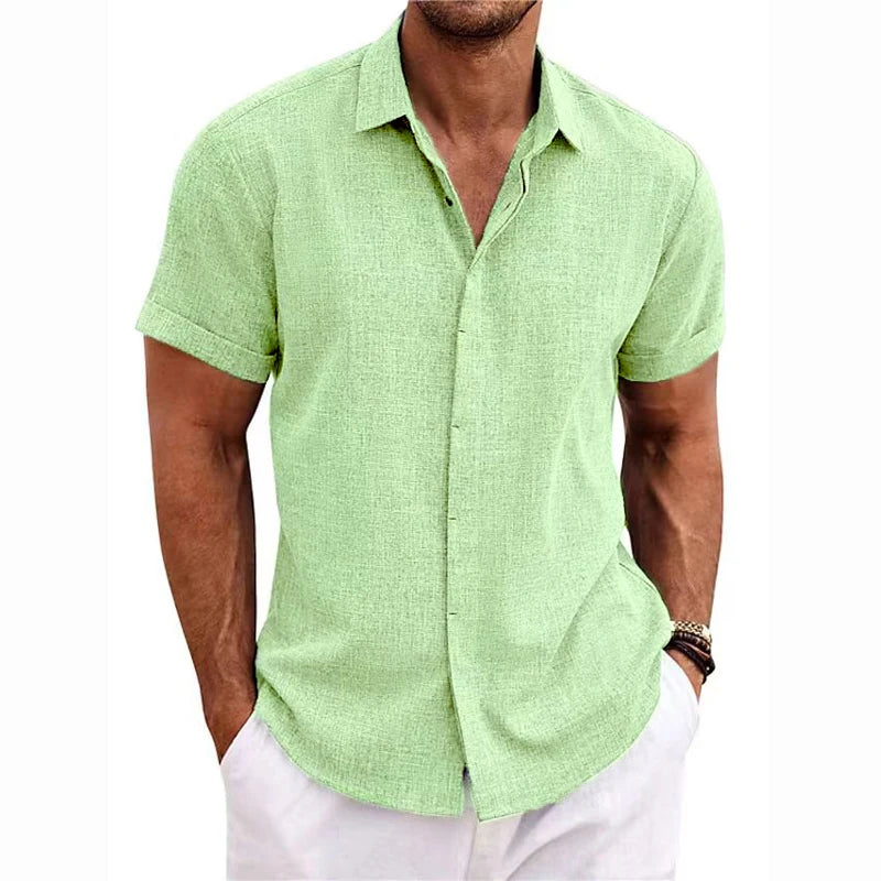 Delonte - Groene Linnen Casual Herenshirt