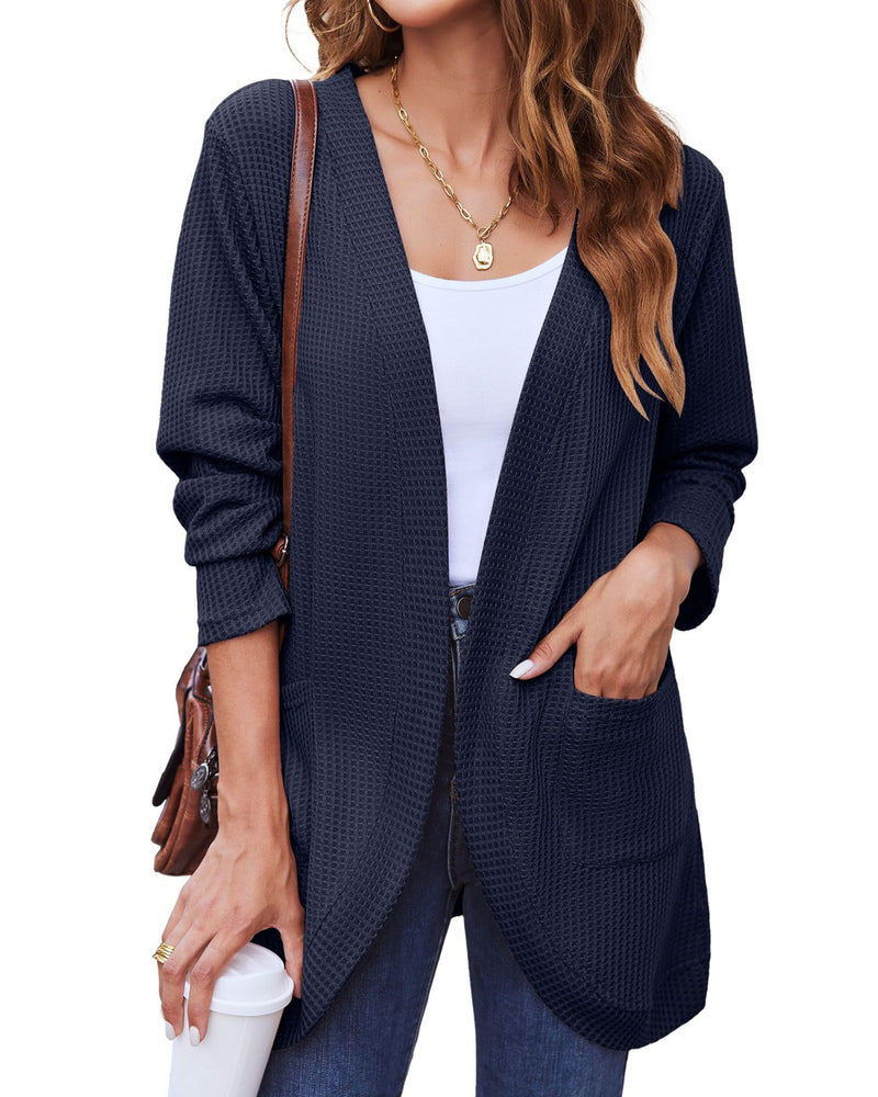 Stijlvolle Dames Wafelgebreide Cardigan met Zakken - Licht & Comfortabel