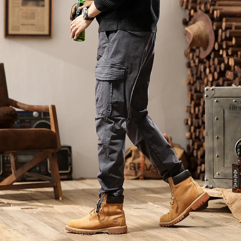 Joaquim - Zwarte Slim-Fit Militaire Cargo Broek