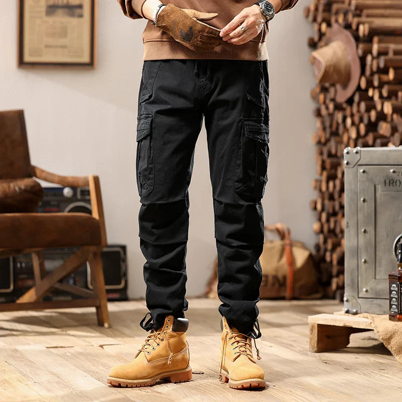 Joaquim - Zwarte Slim-Fit Militaire Cargo Broek