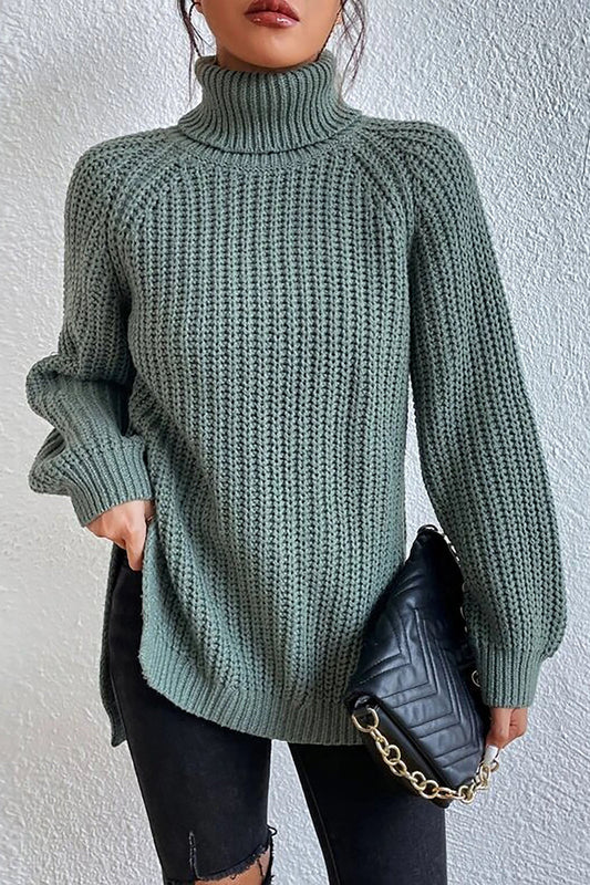 Chique Losse Turtleneck met Zijsplit