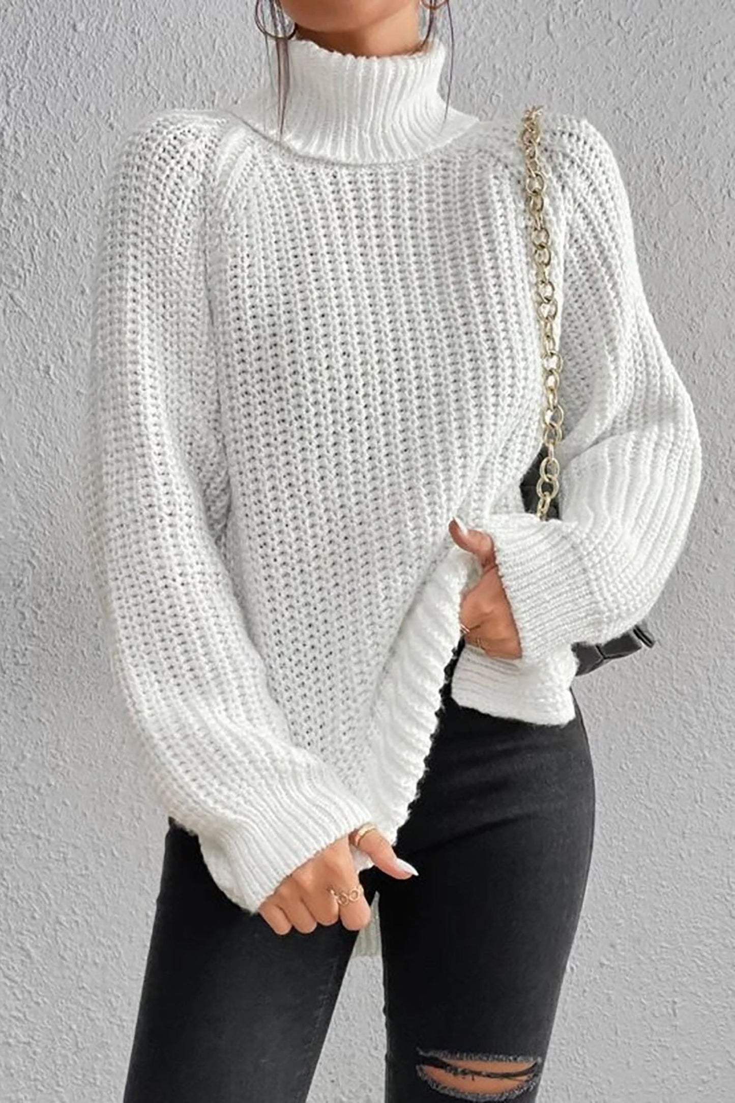 Chique Losse Turtleneck met Zijsplit