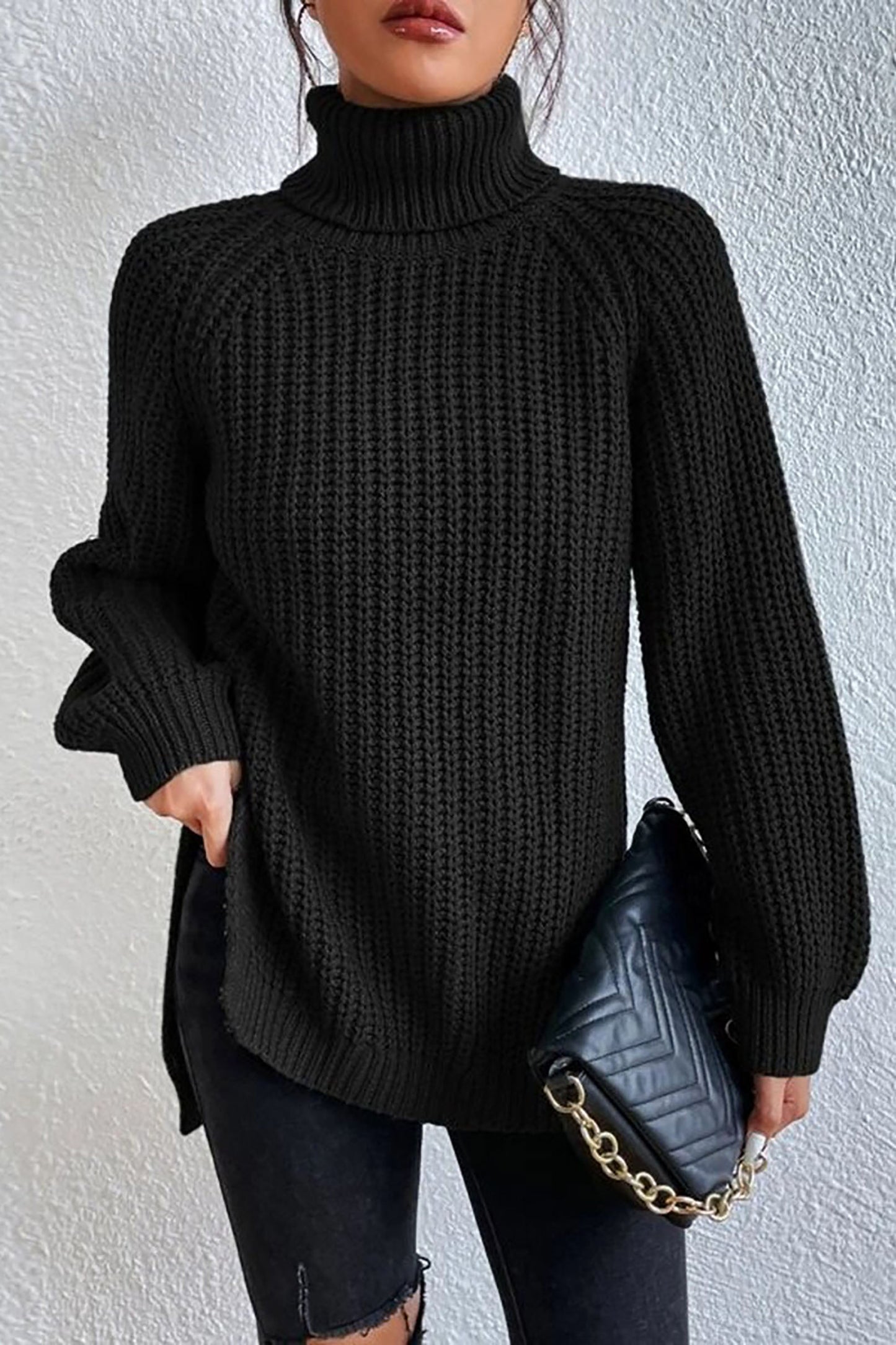 Chique Losse Turtleneck met Zijsplit