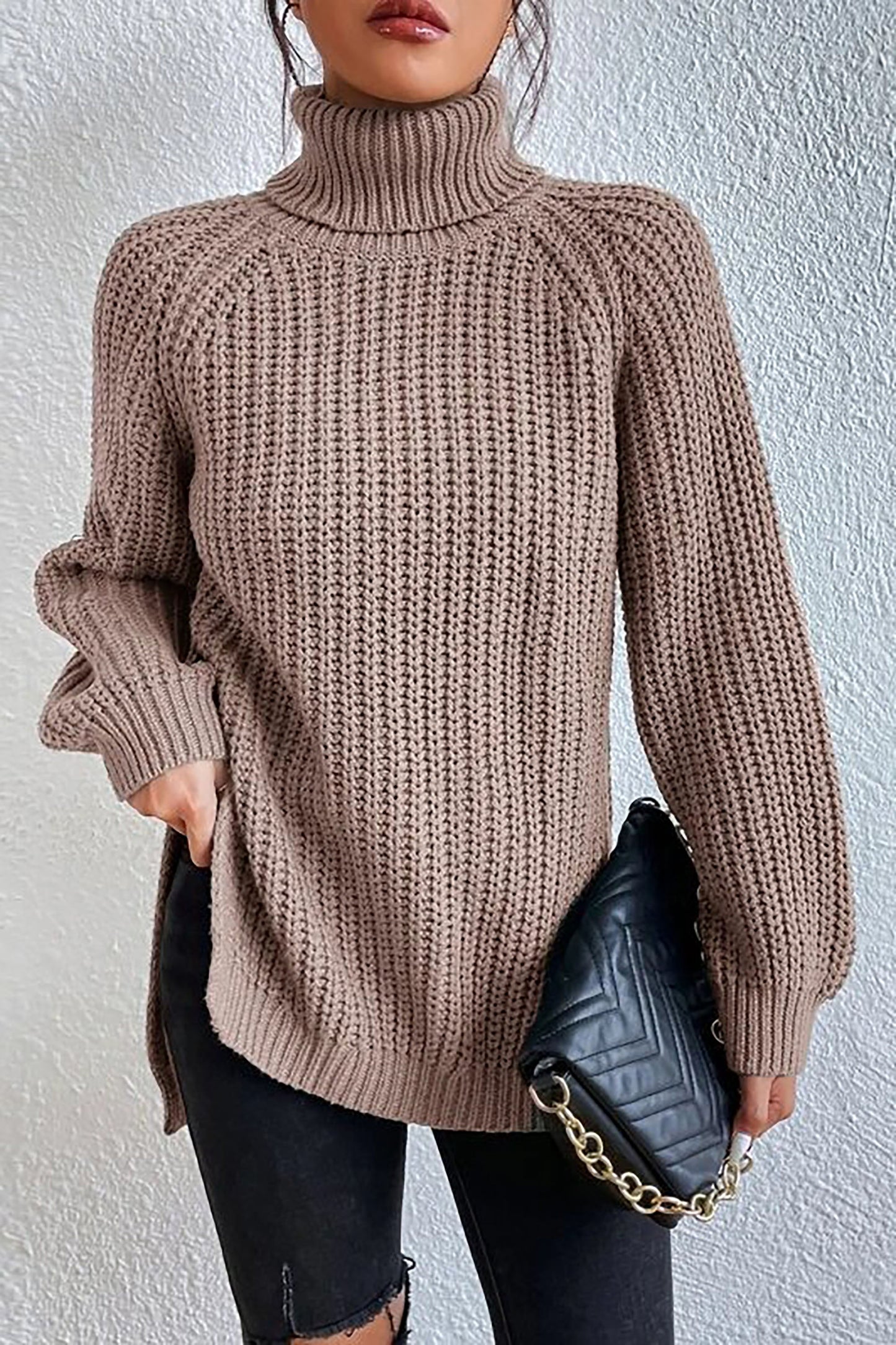 Chique Losse Turtleneck met Zijsplit