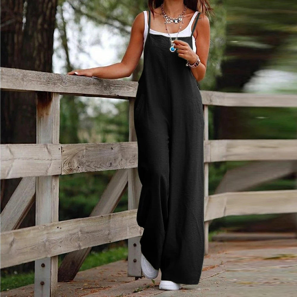 Claire - Zwarte Linnen Oversized Jumpsuit