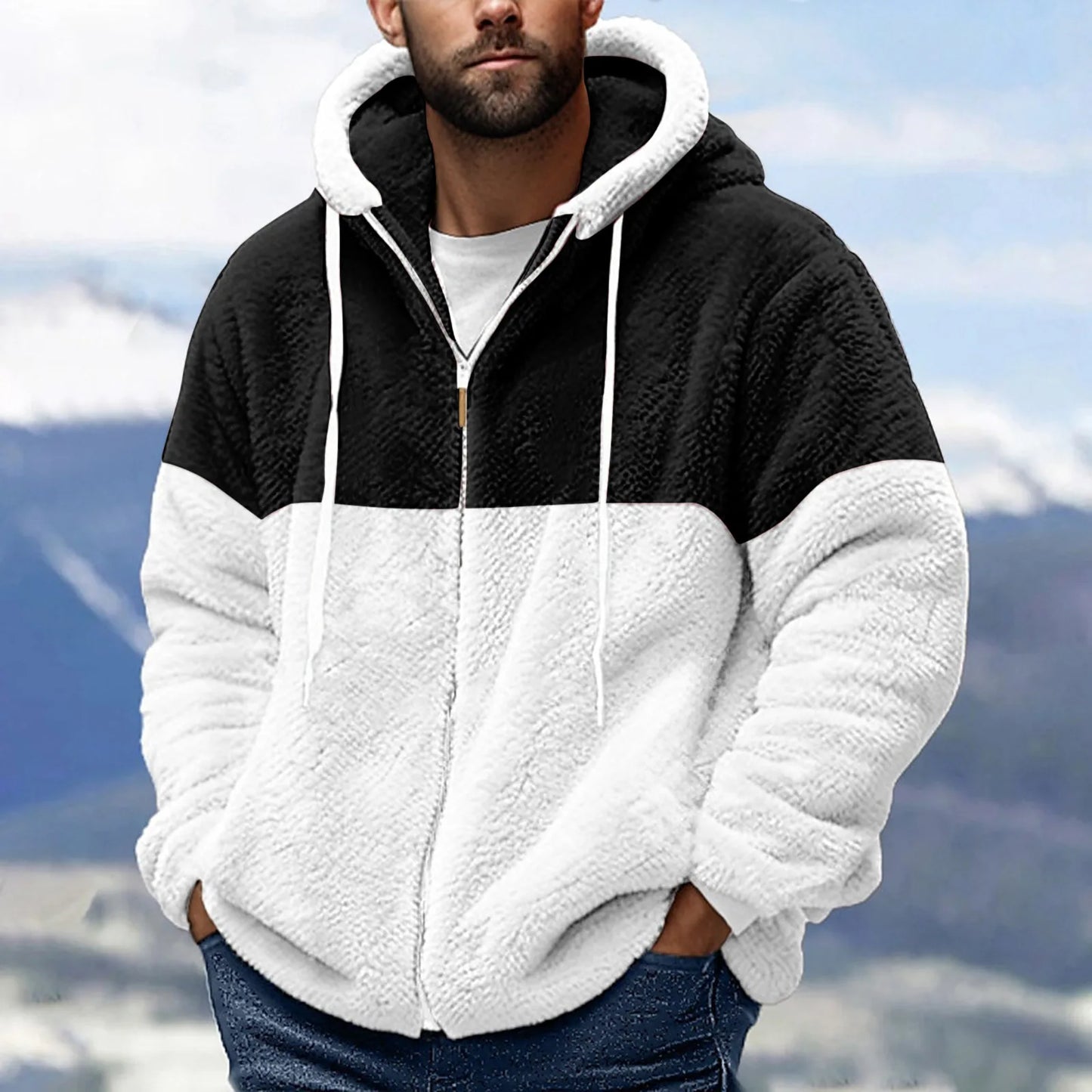 UrbanEdge Sherpa-Gevoerde Rits Hoodie – Strak Zwart & Grijs, Straatslim