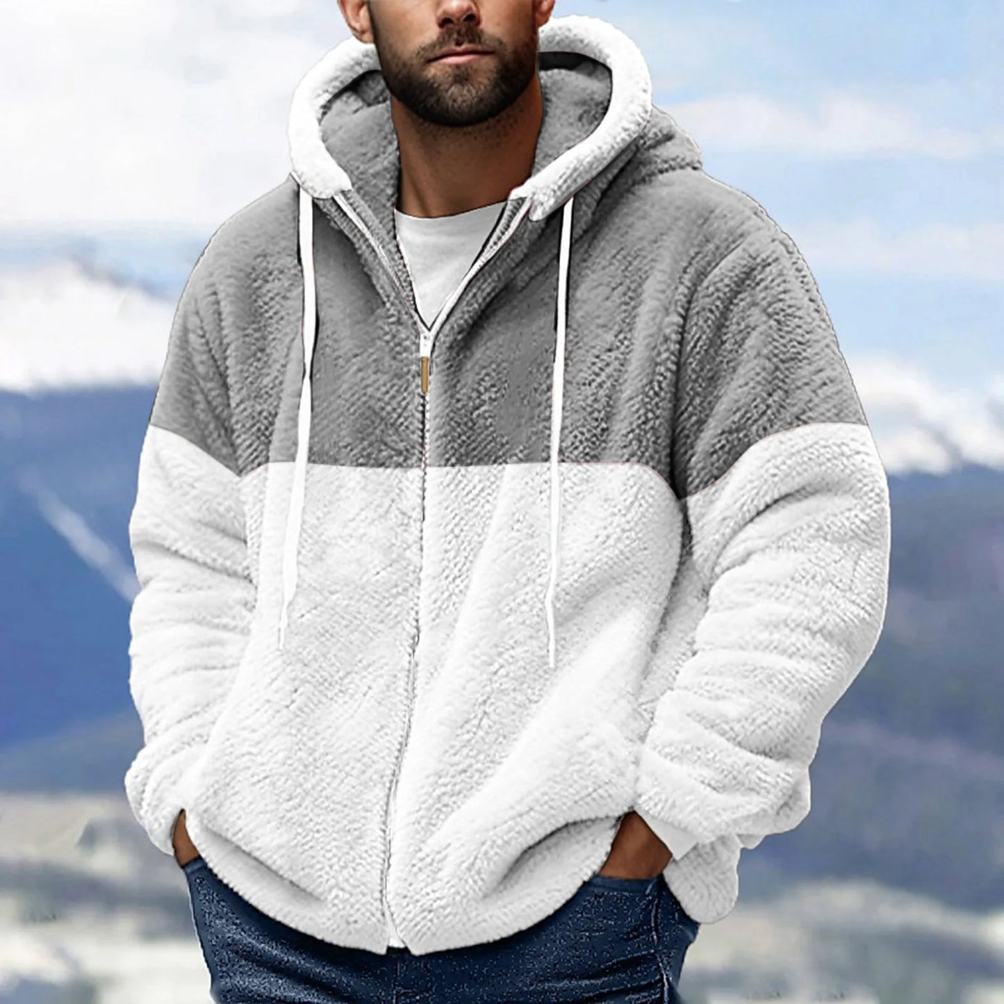 UrbanEdge Sherpa-Gevoerde Rits Hoodie – Strak Zwart & Grijs, Straatslim