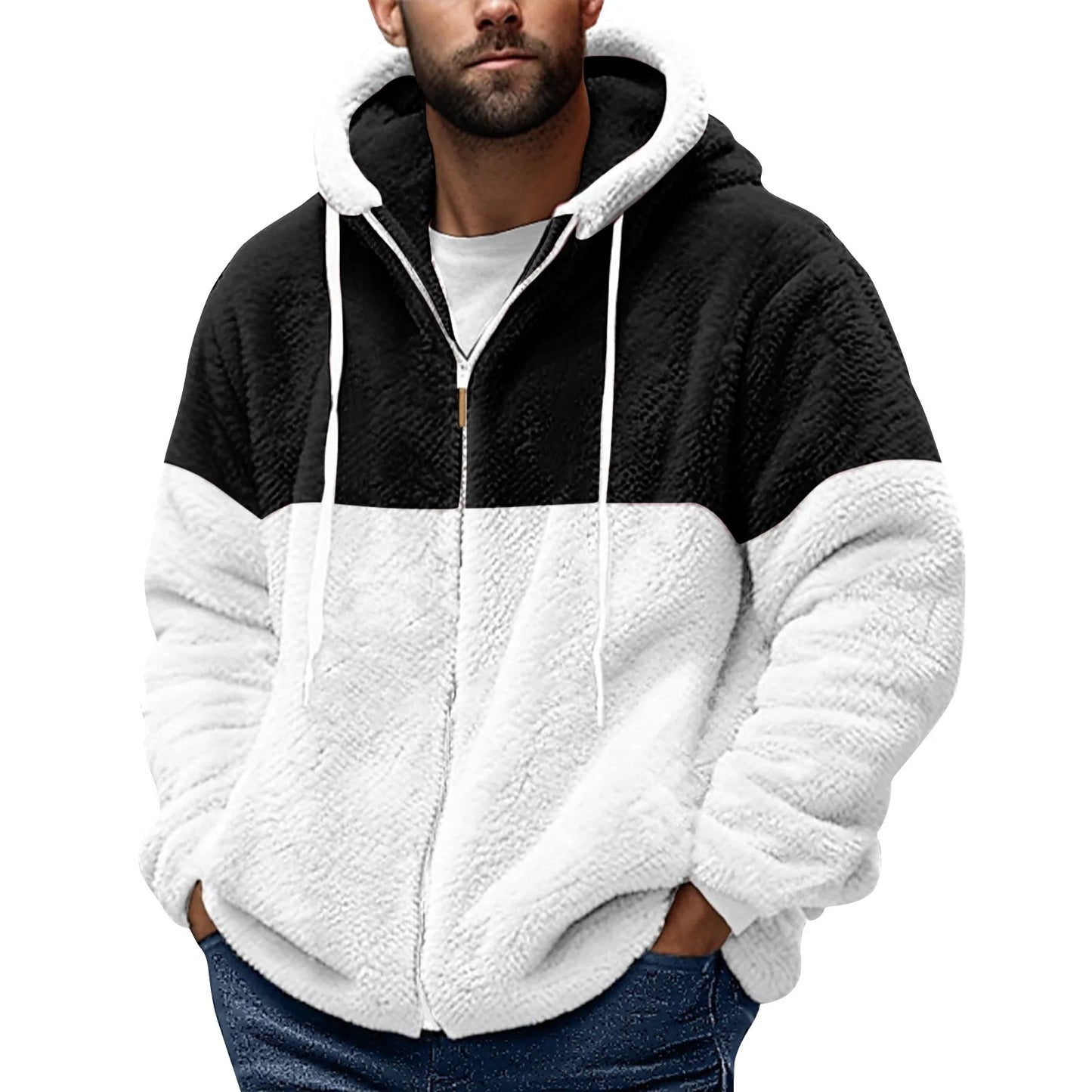 UrbanEdge Sherpa-Gevoerde Rits Hoodie – Strak Zwart & Grijs, Straatslim