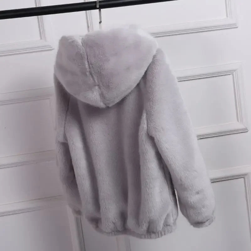 Chique Winter Elegantie: Sweet Girl Imitatiebont Hooded Jas met Warme Zakken