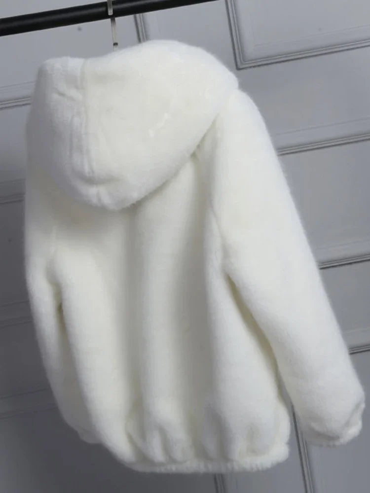 Chique Winter Elegantie: Sweet Girl Imitatiebont Hooded Jas met Warme Zakken