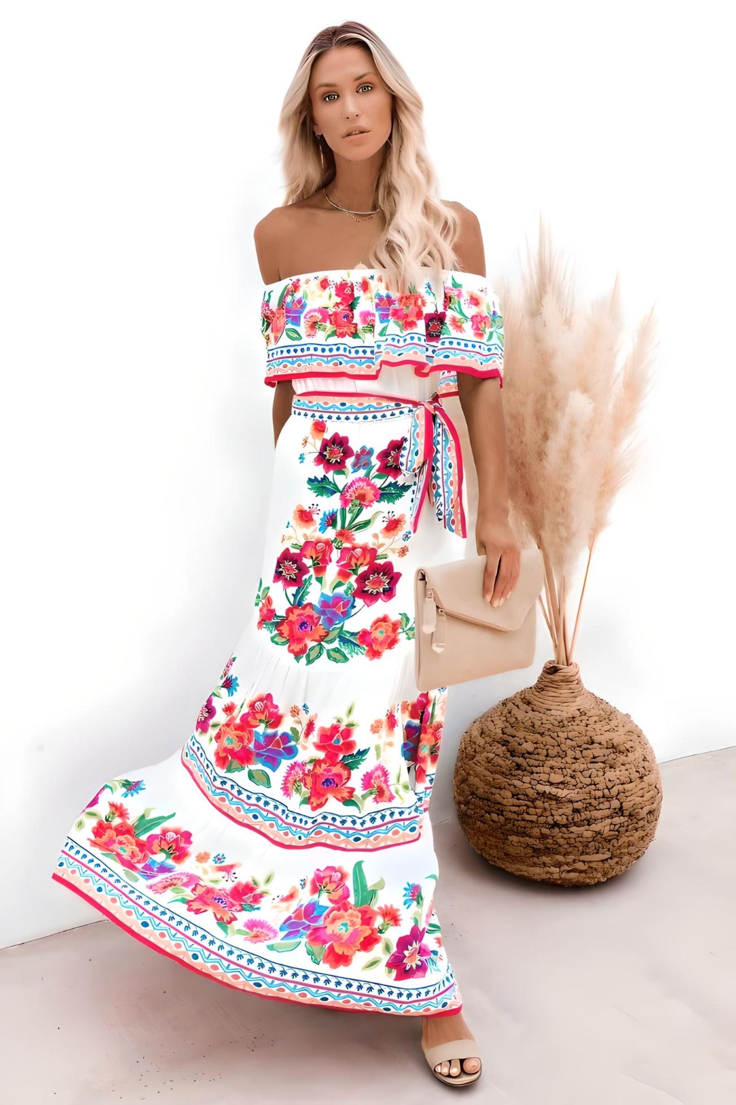 Vanna - Witte Boho Strand Maxi Jurk