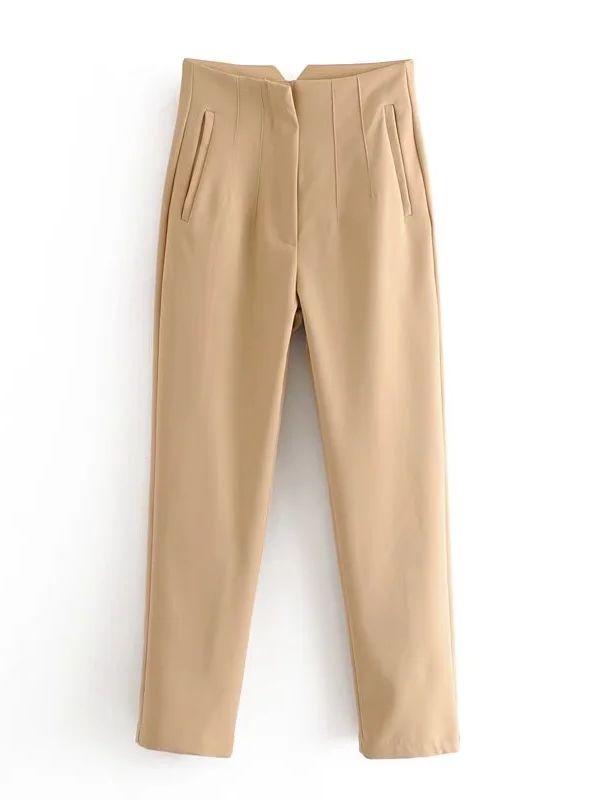 Elegante Polyester Broek met Stretch en Knoopsluiting