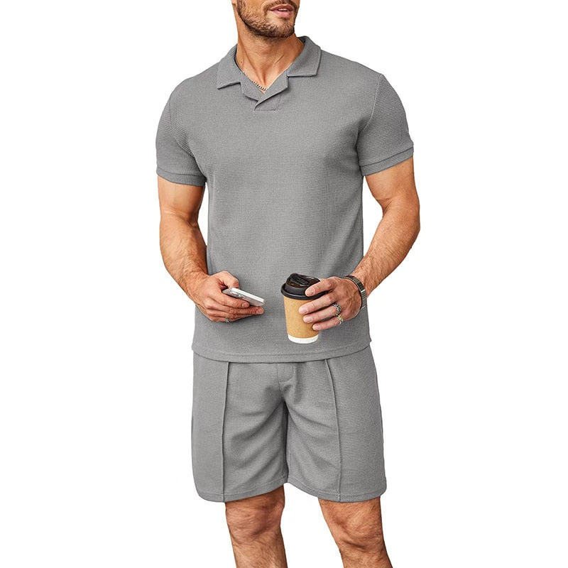 Elegant Heren Italiaans Zomer Set: Ademende Katoenen Polo & Shorts