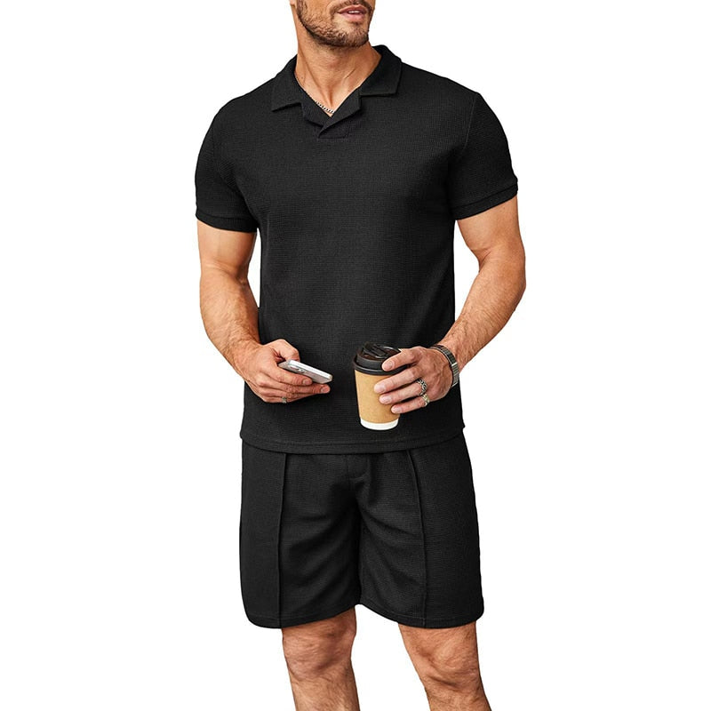 Elegant Heren Italiaans Zomer Set: Ademende Katoenen Polo & Shorts