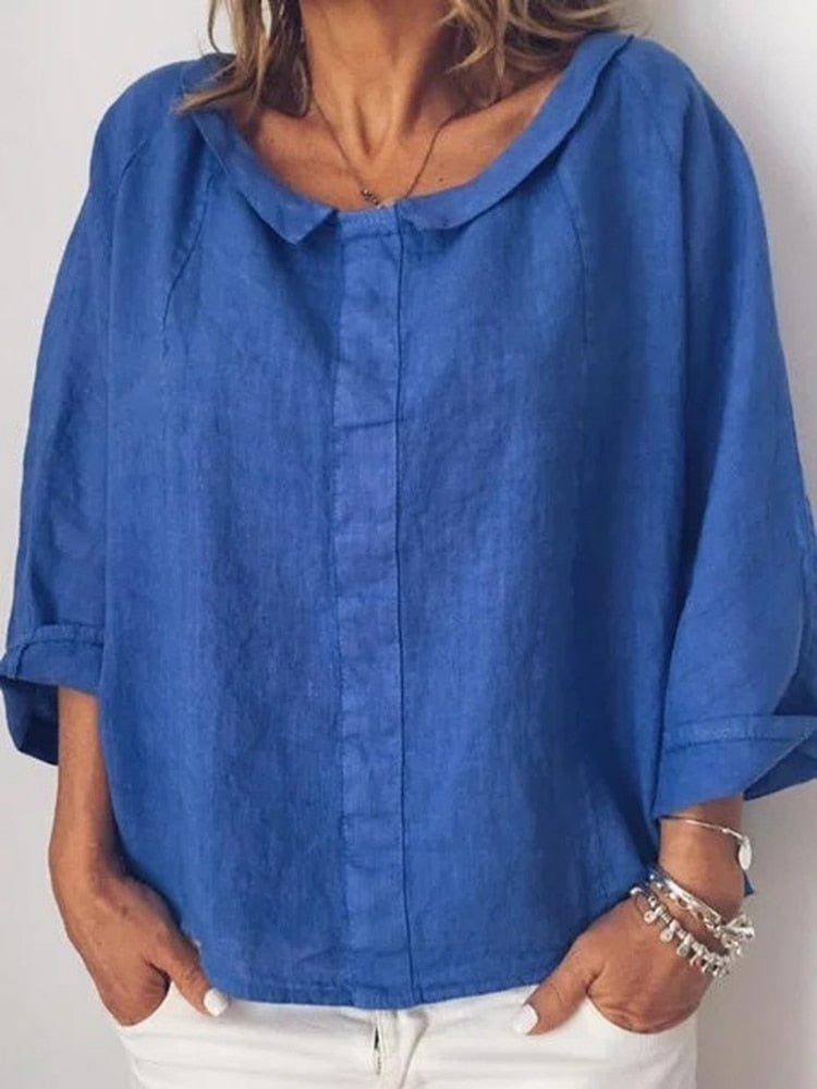 Comfort Katoen Blouse met Losse Pasvorm & Kraag