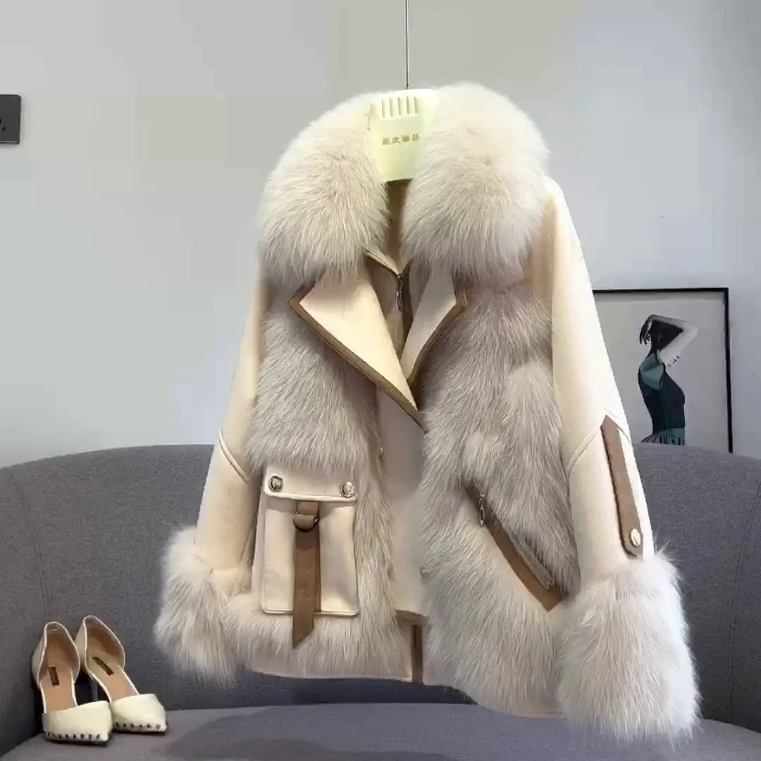 Chique Elegantie: Luxueuze Faux Fur & Lederen Accenten Jas